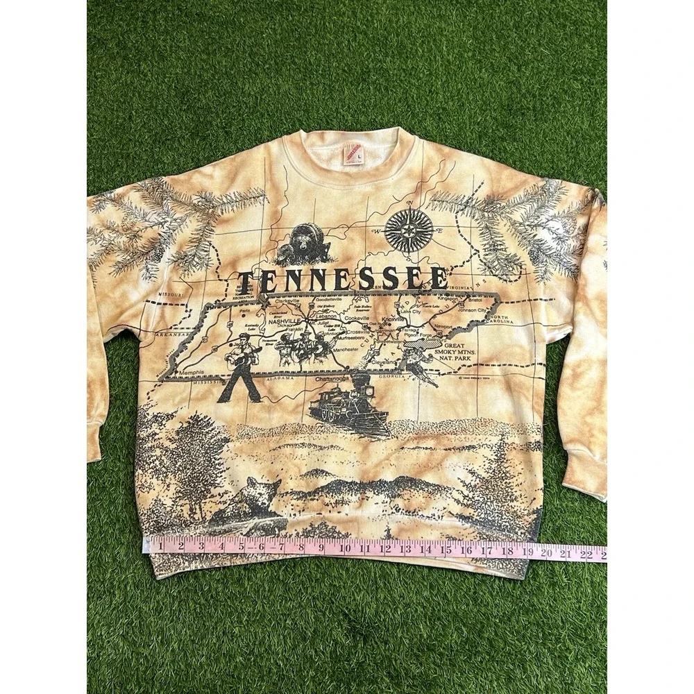 Vintage 90s Tennessee Crewneck Tie Dye All Over Print Map Elvis‎ 1992